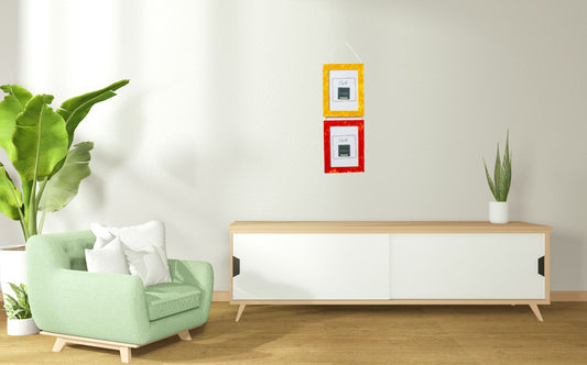 cornice portaritratto in legno da muro 13x18 doppia gialla e rossa