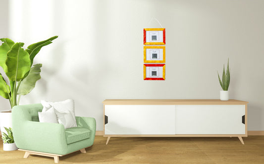 cornice portaritratto in legno da muro 13x18 tripla gialla e rossa