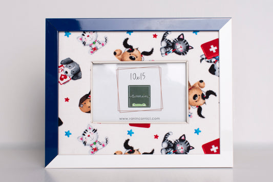 Cornice in Legno 10x15 con passepartout in tessuto tema animali