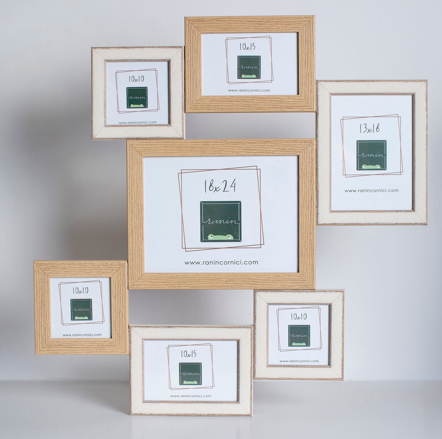 Cornice Multipla da Muro 7 Foto — Legno Naturale e Bianco Shabby