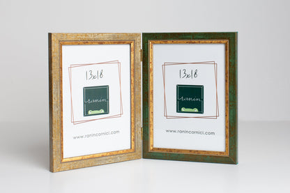 Cornice doppia da tavolo 2x 13x18 oro e verde anticato, fronte