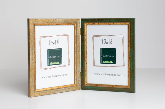 Cornice doppia da tavolo 2x 13x18 oro e verde anticato, fronte